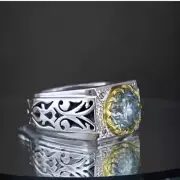 Unique Mens Blue Moissanite Gemstone Ring Brilliant Quality 925 Sterling Silver