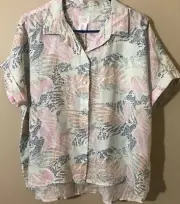 Sigrid Olsen 100% Linen Tunic Button Shirt Short Cup Sleeve Top Multicolor Sz L