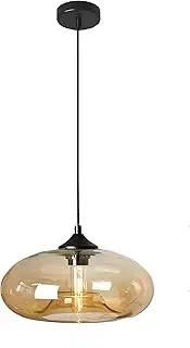 HJXDtech Colourful Glass Lampshade Pendant Lamp, Industrial Vintage Pendant Light E27 Loft Bar Ceiling Light Simple Light for Kitchen Bedroom Living Room (Amber)