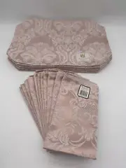 NWT (12 Sets) Beautiful Wilton Court Pink Damask Placemats & Napkins