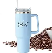 Solport 40 oz Insulated Mug with Lid and Straw Handle, Insulated Stainless Steel Mug for Travel, Double Wall Travel Tumbler, Stainless Steel Vacuum Insulated Coffee Mug (Light Blue)