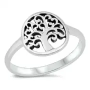 Tree of Life Ring Genuine Sterling Silver 925 Oxidized Face Height 12 mm Size 10