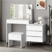 ALFORDSON Dressing Table Stool Set Makeup Mirror Vanity Desk Side Cabinet White