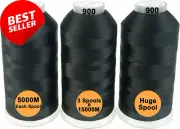 Set of 3 Black Polyester Embroidery Threads, 5000M Each