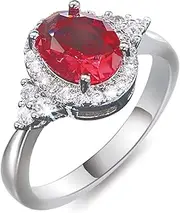 Sdouefos 925 Sterling Silver Red Created Oval Ruby Micro-Inlaid Zircon Women's Engagement Ring