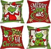 AUMA Christmas Pillow Covers 18x18 Set of 4 Christmas Decorations Christmas Pillows Case Decor Farmhouse Christmas Throw Pillow Covers Set for Home Bedroom Sofa Couch