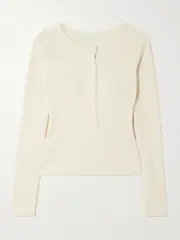 [Citizens of Humanity] Citizens of Humanity - Varra Ribbed Jersey Henley Top - Off-white - small small Off-white