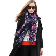 ANYYOU 100% Pure Merino Wool Navy Blue Poncho Winter Large Scarf Pashmina Shawl Bandana Neck Wrap For Women