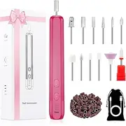 Professional Manicure Pedicure Kit -360° Light, Rechargeable Electric Nail Drill, Cordless Electric Nail File Set, 3 Speeds Hand Foot Care Nail Drill for Thick Nail Toenail Cuticle,Red