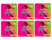 Playtex Sport Regular Absorbency Tampons, Unscented, 36 ct. - Pack of 6