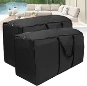 2 Pack Patio Cushion Storage Bags, Garden Furniture Storage Bag 210D Oxford Dust-Proof Patio Cushion Storage Bag Veranda Bag with Carry Bag for Furniture Cover,Black,120x40x55 cm