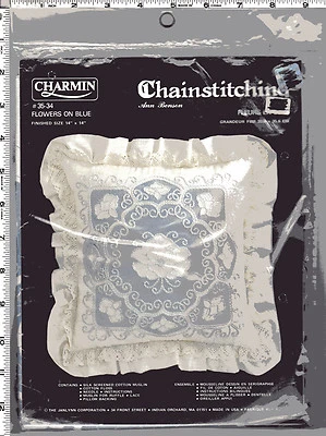 "Flowers on Blue" Janlynn Charmin Ann Benson Chainstitching Kit #35-34 14" x 14"