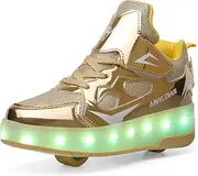 [ZKHD] Kids Roller Skate Shoes LED Light Up Trainers USB Charging Double Wheel Luminous Technical Skateboarding Shoes Thanksgiving Christmas Day Best Gift,Yellow-EU34