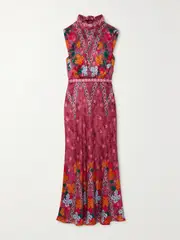 [Saloni] Saloni - Fleur Printed Silk-crepe Midi Dress - Plum - UK 12 UK 12 Purple