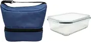 NERTHUS FIH 1503 Thermal Lunch Box Black with Airtight Glass Container 640 ml, Lunch Box with Double Compartment, Insulated Interior with Handle, Ideal for Work and Office