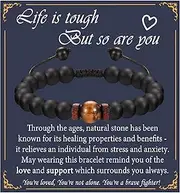 [EPVID] Gifts for Men, Tiger Eye Beaded Bracelet for Him, Presents for Dad Grandad Bonus Dad on Fathers Day, Memorial Gifts for Boyfriend, Graduation Gifts for Son Nephew Brother Grandson