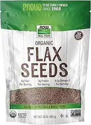 NOW Foods, Organic Flax Seeds, Source of Essential Fatty Acids and Fiber, Certified Non-GMO, Kosher, 2-Pound
