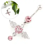 Women Fashion Piercing Crystal Heart Wing Belly Navel Ring Dangle Body Jewelzh