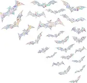 Window Decals - Halloween Decoration,Anti-Collision Window Clings to Save Birds from Window Collisions,Non Adhesive Prismatic Vinyl Window Clings, Rainbow Stickers,24 PCS Bats