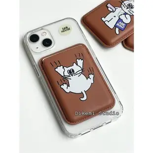 韓國ins趣味卡通爪子貓咪磁吸手機殼皮質卡包適用于iPhone14pro/13promax蘋果15/12全包11防摔保護套