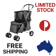 PaWz Pet Stroller 2-Tier Dog Cat Carrier Pushable Foldable 4 wheels Shopping