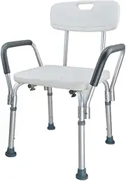 PORIYA Adjustable Shower Chair with Assist Grab Bar - Anti-Slip Bath Stool for Elderly & Disabled,Durable Aluminum Legs,Shower Chair with Back and Arm,Tool-Free Assembly