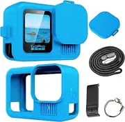 REYGEAK Black Protective Case with Lanyard + Lens Cap,Silicone Case Compatible for Gopro Hero 13 (Blue)
