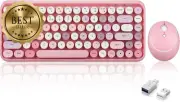 PERIDUO-713 Wireless Mini Keyboard-Mouse Combo Retro Round Key Caps Pastel Pink