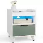 Modern Nightstand with LED Lights Sliding Drawer and Open Compartment-White - Co