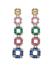 Eye Candy LA 14K Plated CZ Multicolored Cube Drop Statement Earring NoSize NoColor