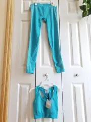 GET A GRIP WOMENS TEAL WORKOUT SPORT BRA RUNNING PANT SET Sz S M NWT