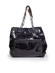 Black Patent Charm Detail Shoulder Tote