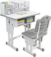 Kids Desk and Chair Set, Wooden Kids Study Table, Height Adjustable Student Writing Desk, School Home Learning Tool for Boys and Girls
