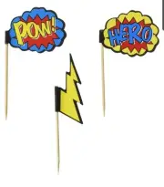 40 Comic Superhero Cupcake Picks - Pow, Hero, Lightning Bolt Picks - Ginger Ray