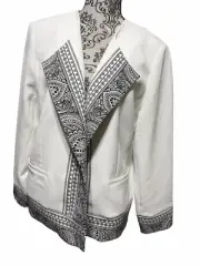 New Chico’s Women’s Size 2 (12/14) White Black Open Front Jacket Blazer