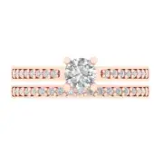1.2ct Round Cut Pave Clear Statement Ring Band bridal Set 14k Rose Solid Gold