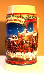 Collectable Budweiser Clydesdale Holiday Sleigh Stein 2003 Old Towne Holiday NEW