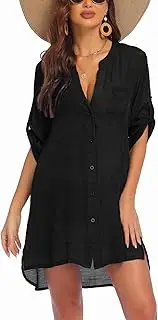 [AI'MAGE] Women's Swimsuit Cover Ups Shirt V-Neck Button Down Bathing Suit Coverups Beach Tunic Top S-3XL