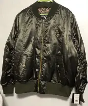 NOS Baby Phat SATIN Green Bomber Jacket Rare Sz:2X Leopard Inlayed Gold Cat Logo