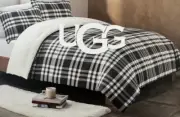 2 pc UGG Devon Textured Ocean Plaid Twin / Twin XL Comforter & Sham Set NIP