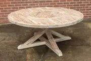 Saffire Round Outdoor Dining Table - Solid Acacia Timber - Inlayed Lazy Susan
