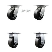 5 Inch Phenolic Caster Set with Ball Bearing 2 Swivel Lock and 2 Rigid SCC