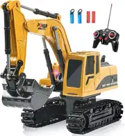 Remote Control Excavator Kids Toy - Metal Shovel Digger Vehicle w/ Lights Sounds