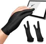 CENZICOM 2 Pack Drawing Glove, Artist Glove with Two Fingers for Drawing Tablet iPad, Digital Art Palm Rejection Glove, Good for Left and Right Hand (L)