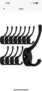 100 Pack Black Coat Hooks Wall Mounted, Retro Double Hooks