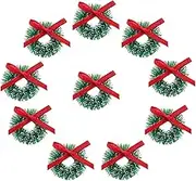 HAIKING Mini Sisal Wreaths, 10 PCS Christmas Candle Rings With Red Bow for Dollhouse Embellishments, Party Craft and Decoration (2.8cm/1.1in)