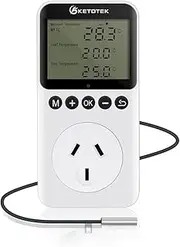 KETOTEK Day and Night Temperature Controller Thermostat Plug with Sensor Probe, Digital Thermostat Outlet Plug with Timer for Reptile Terrarium Greenhouse