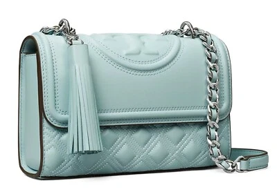 NWT TORY BURCH $528 MIST BLUE SMALL FLEMING CONVERTIBLE SHOULDER BAG