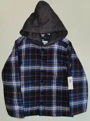 Old Navy Boys SIZE 5 (XS) Hooded Flannel Shirt Jacket Shacket Blue Plaid #53523