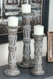 3 Piece Paulita Tall Wood Candlestick Holder Set